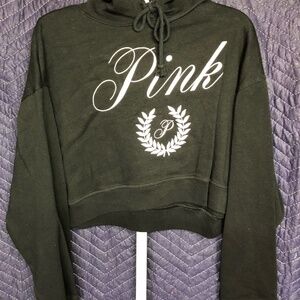 Black Cropped Hoodie with White Logo